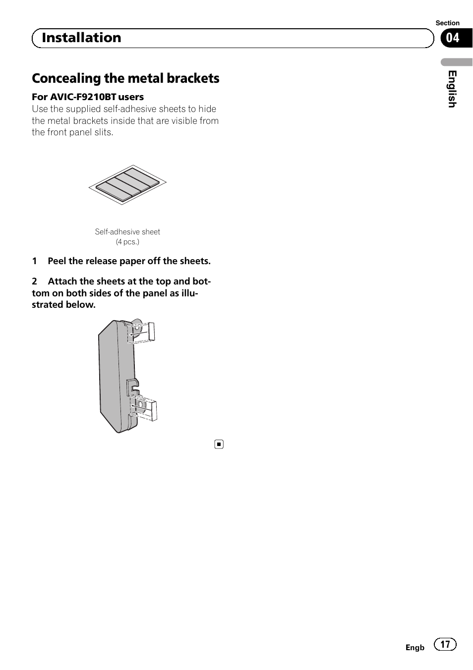 Concealing the metal brackets, 04 installation | Pioneer AVIC-F9210BT User Manual | Page 17 / 132