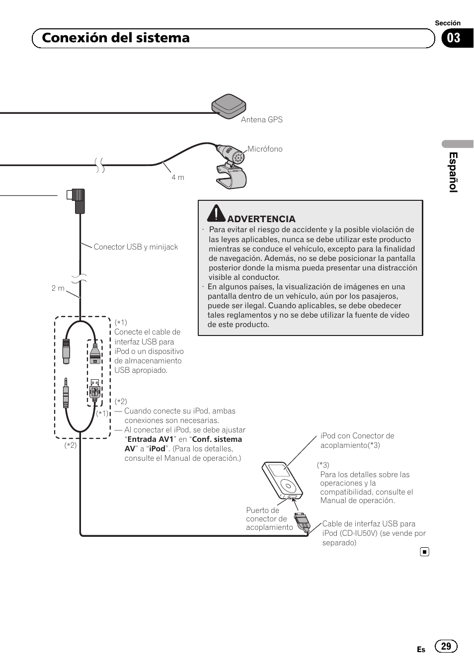 03 conexión del sistema, Español | Pioneer AVIC-F9210BT User Manual | Page 29 / 132