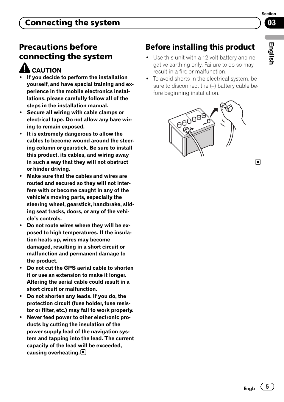 System, Before installing this product, Precautions before connecting the system | 03 connecting the system | Pioneer AVIC-F9210BT User Manual | Page 5 / 132