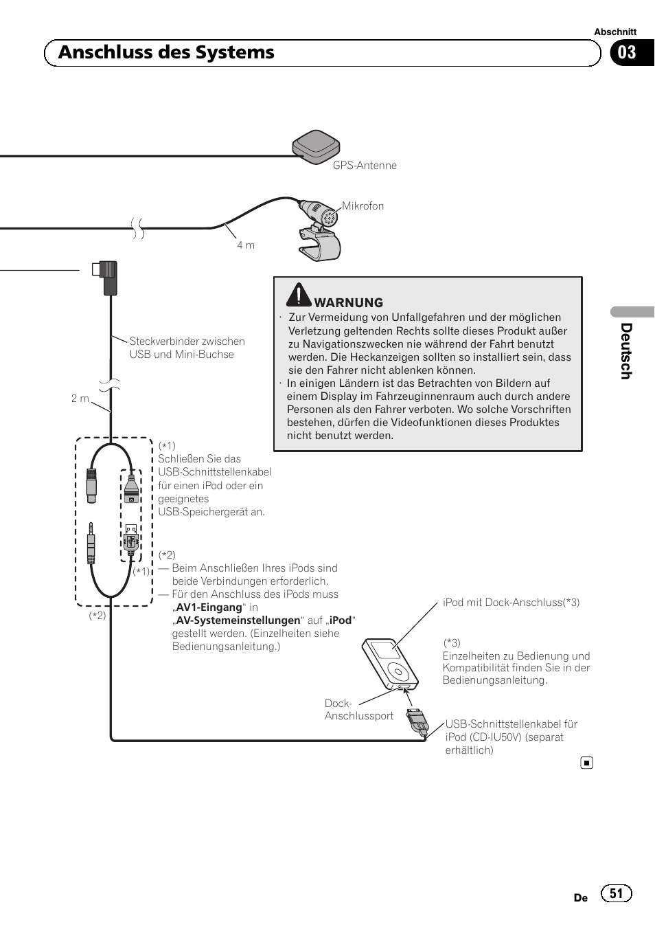 03 anschluss des systems, Deutsch | Pioneer AVIC-F9210BT User Manual | Page 51 / 132
