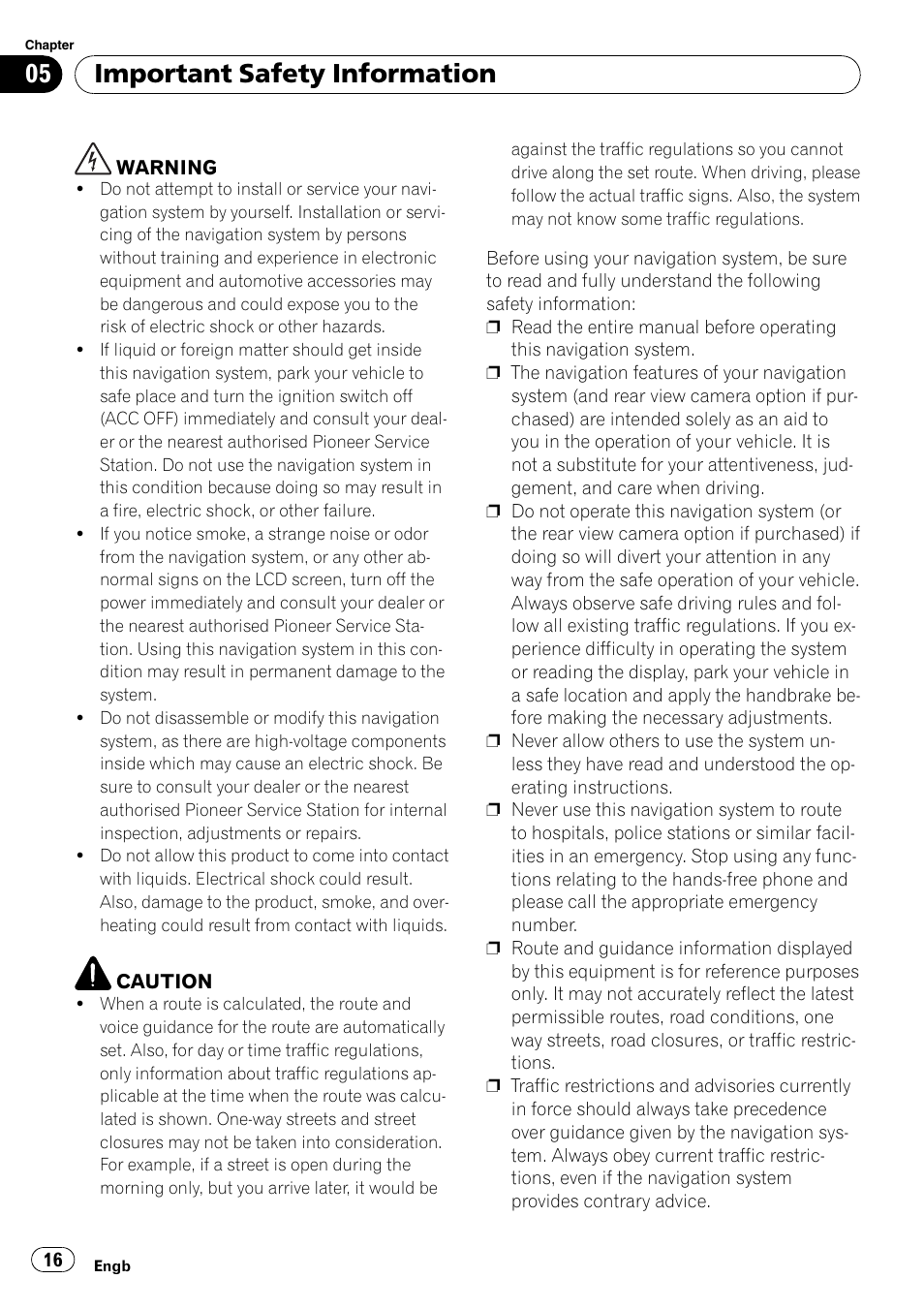 Important safety information | Pioneer AVIC-F10BT User Manual | Page 16 / 100