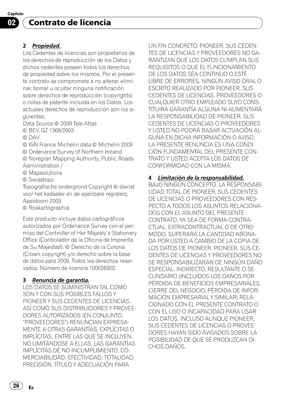 Contrato de licencia | Pioneer AVIC-F10BT User Manual | Page 26 / 100