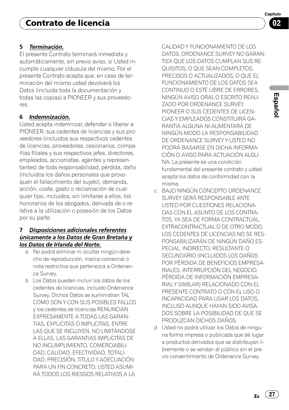 Contrato de licencia | Pioneer AVIC-F10BT User Manual | Page 27 / 100