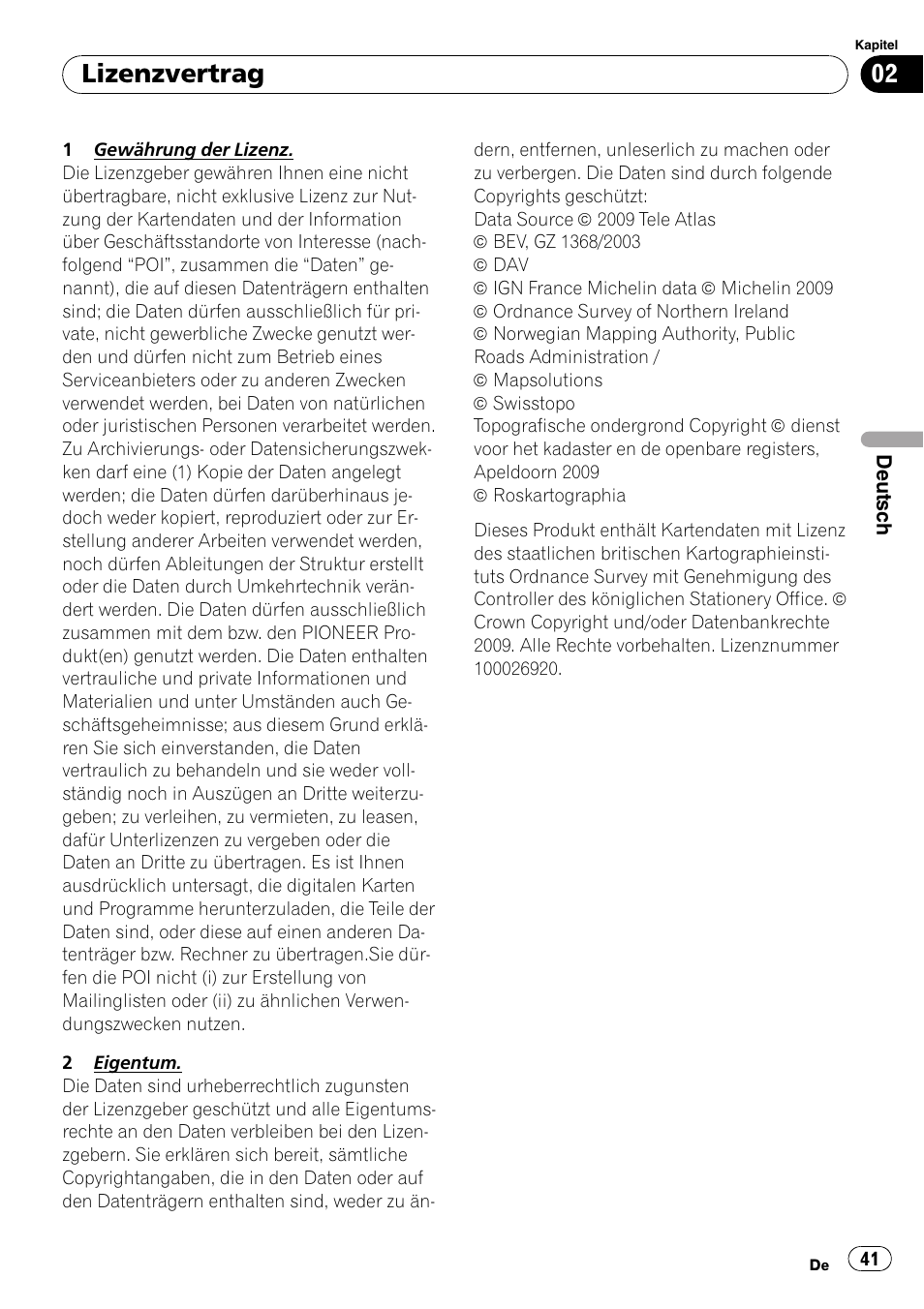 Lizenzvertrag | Pioneer AVIC-F10BT User Manual | Page 41 / 100