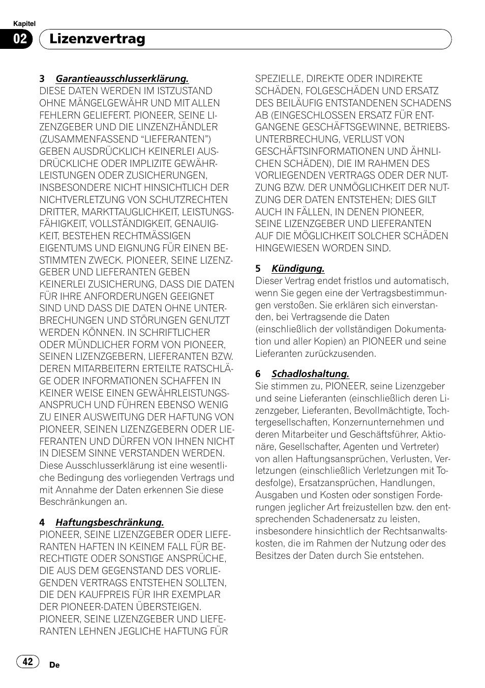 Lizenzvertrag | Pioneer AVIC-F10BT User Manual | Page 42 / 100