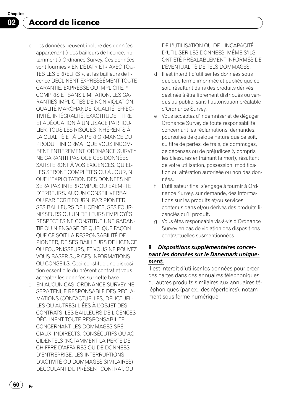 Accord de licence | Pioneer AVIC-F10BT User Manual | Page 60 / 100