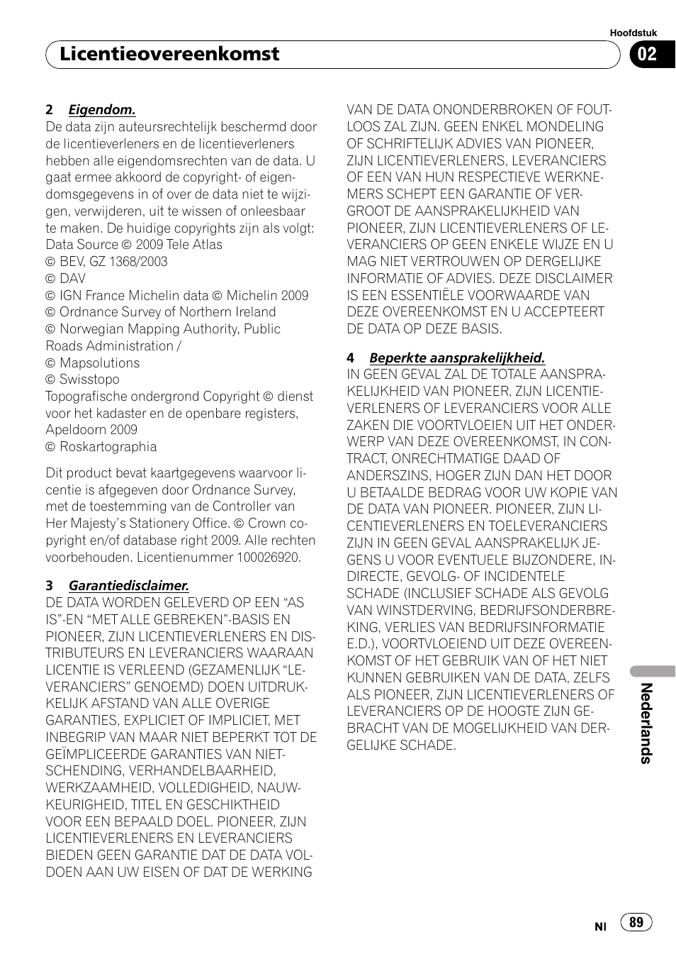 Licentieovereenkomst | Pioneer AVIC-F10BT User Manual | Page 89 / 100