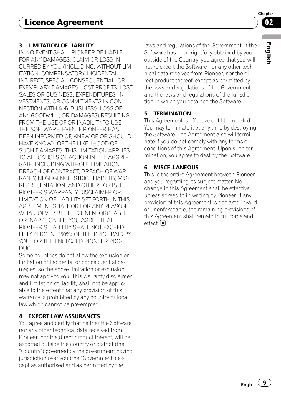 Licence agreement | Pioneer AVIC-F10BT User Manual | Page 9 / 100