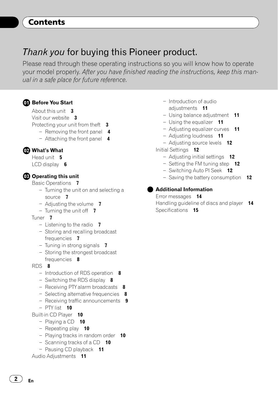 Pioneer DEH-1820R User Manual | Page 2 / 106