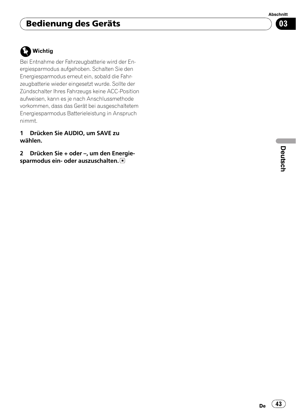 Bedienung des geräts | Pioneer DEH-1820R User Manual | Page 43 / 106