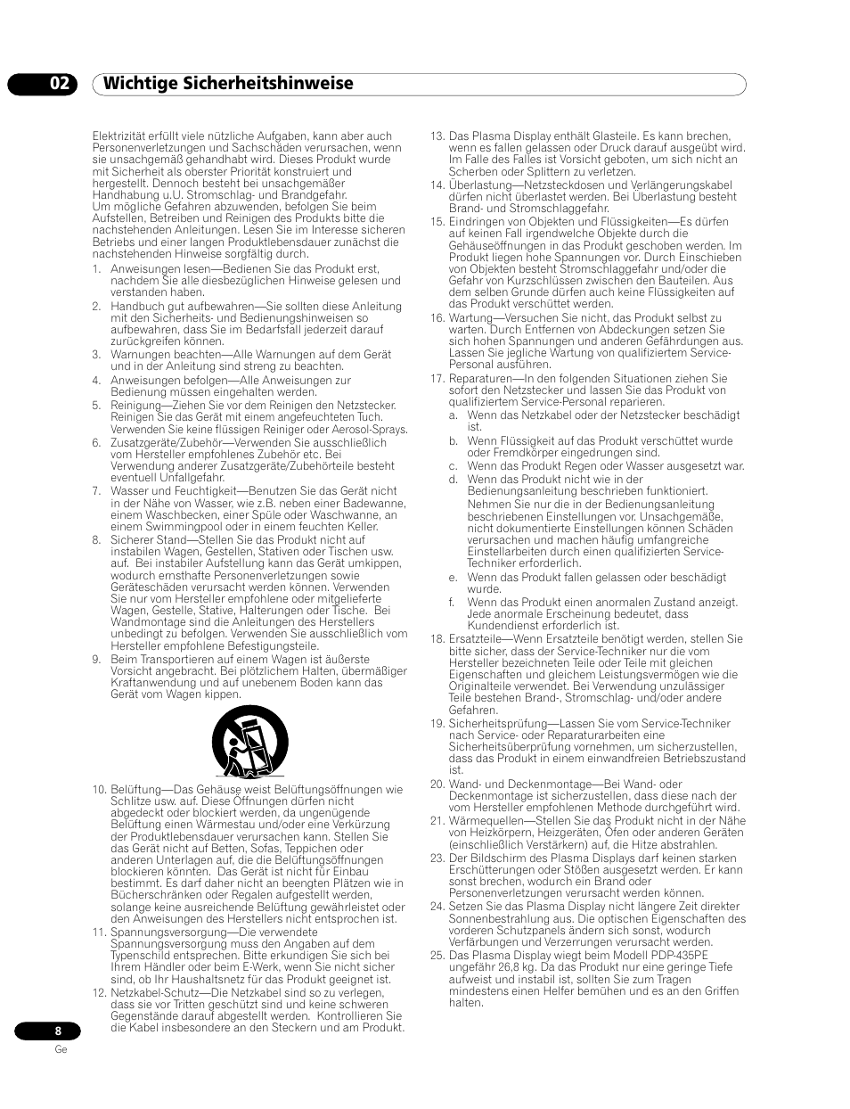 02 wichtige sicherheitshinweise | Pioneer PDP-435FDE User Manual | Page 100 / 140