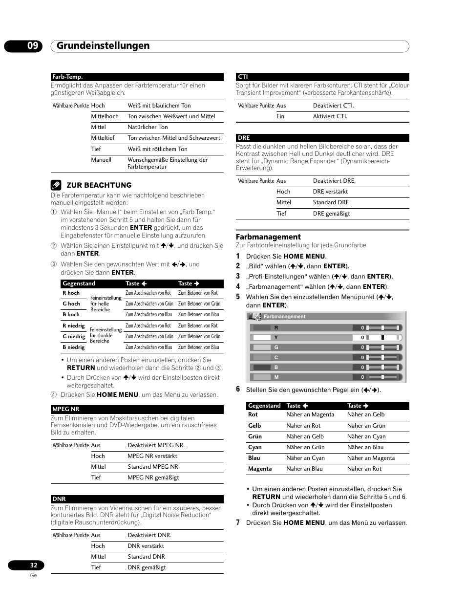 Farbmanagement, 09 grundeinstellungen | Pioneer PDP-435FDE User Manual | Page 124 / 140