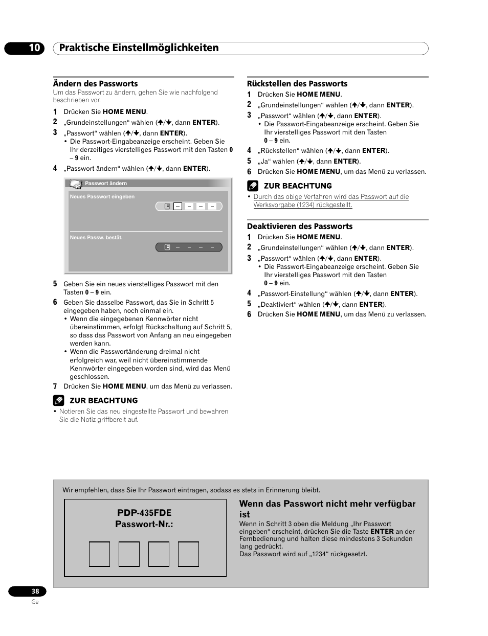 10 praktische einstellmöglichkeiten | Pioneer PDP-435FDE User Manual | Page 130 / 140