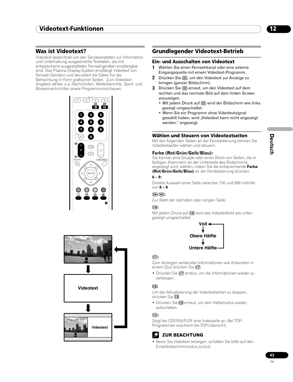 12 videotext-funktionen, Was ist videotext? grundlegender videotext-betrieb, Was ist videotext | Grundlegender videotext-betrieb | Pioneer PDP-435FDE User Manual | Page 135 / 140
