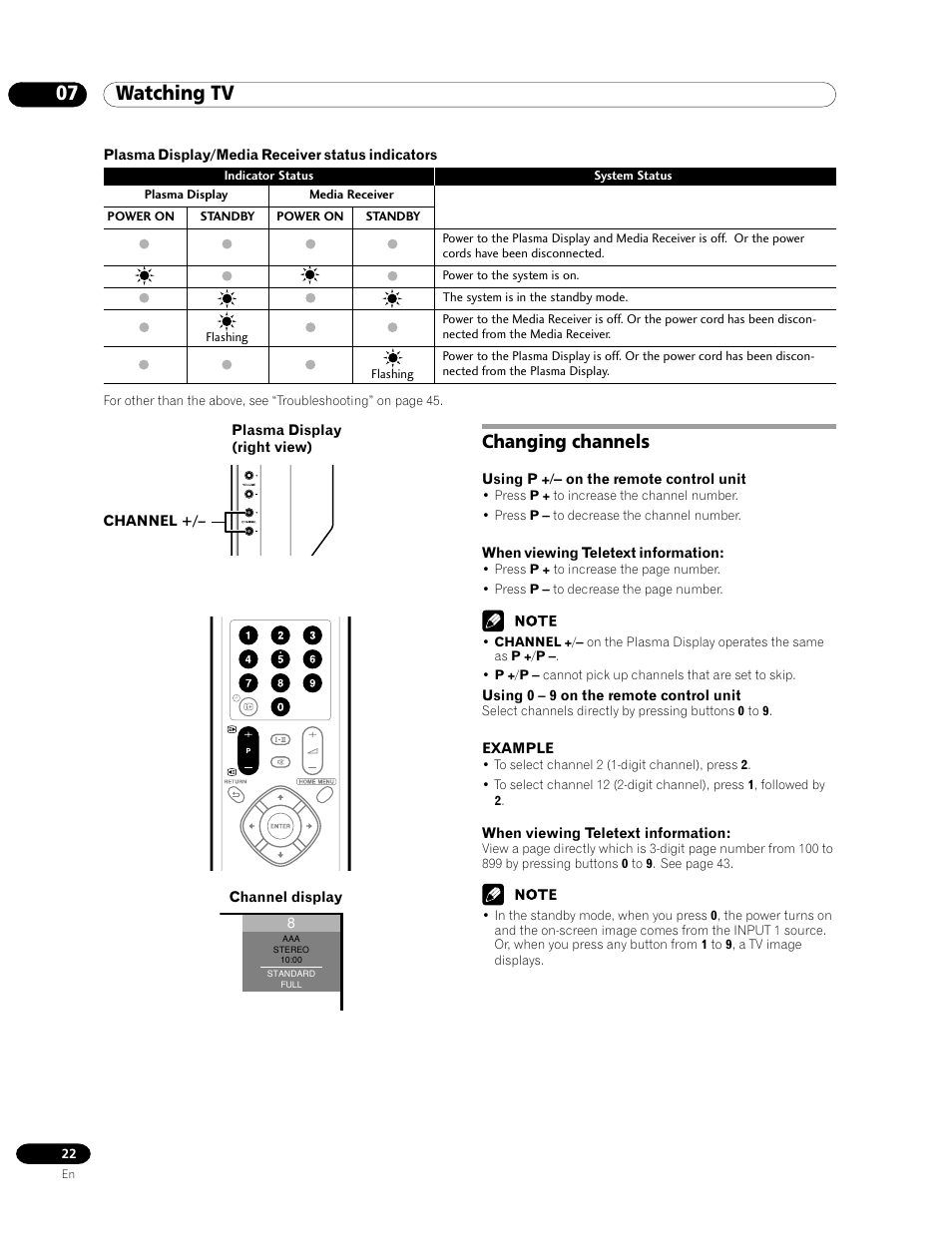 Changing channels, 07 watching tv | Pioneer PDP-435FDE User Manual | Page 22 / 140