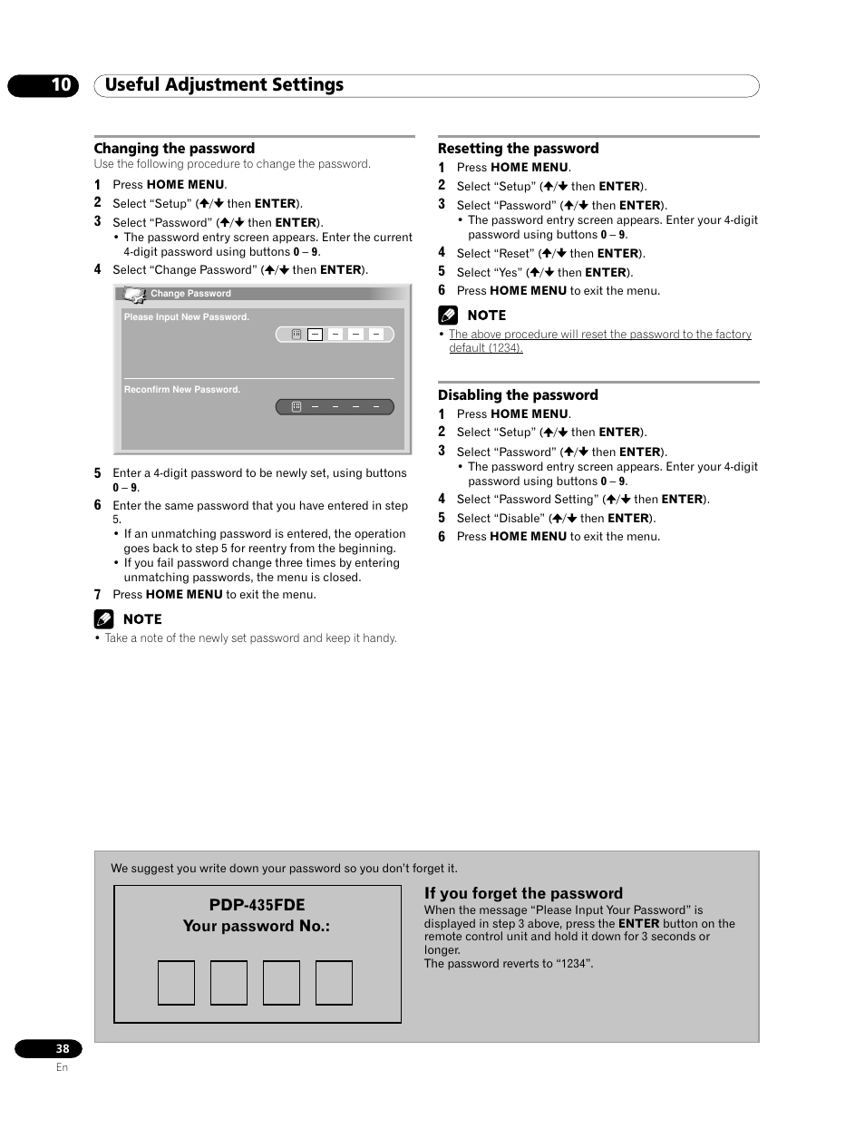 10 useful adjustment settings | Pioneer PDP-435FDE User Manual | Page 38 / 140