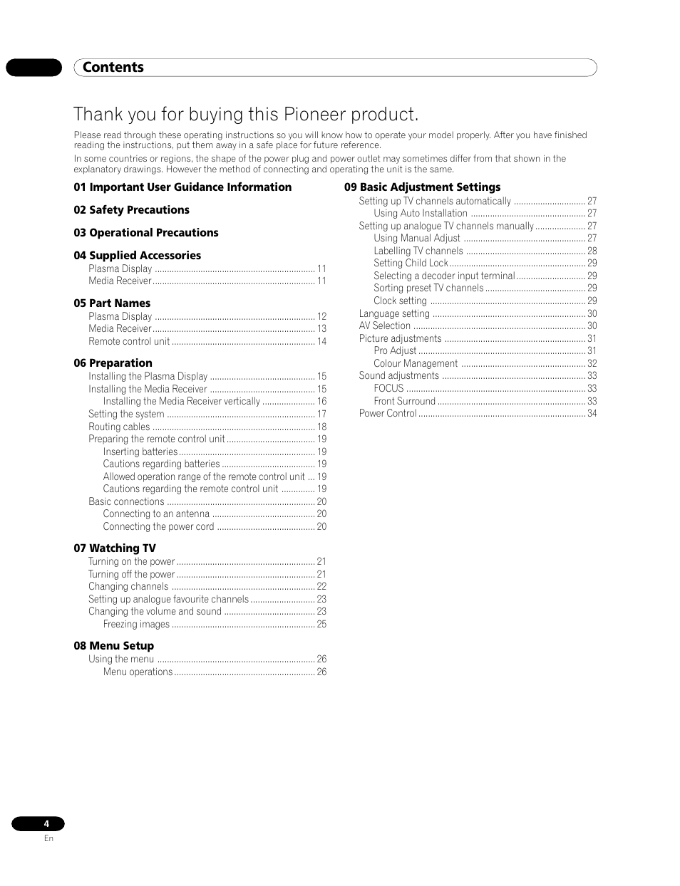 Pioneer PDP-435FDE User Manual | Page 4 / 140