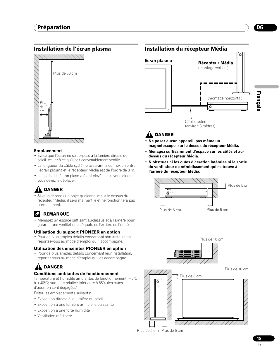 06 préparation, Installation de l’écran plasma, Installation du récepteur média | Pioneer PDP-435FDE User Manual | Page 61 / 140