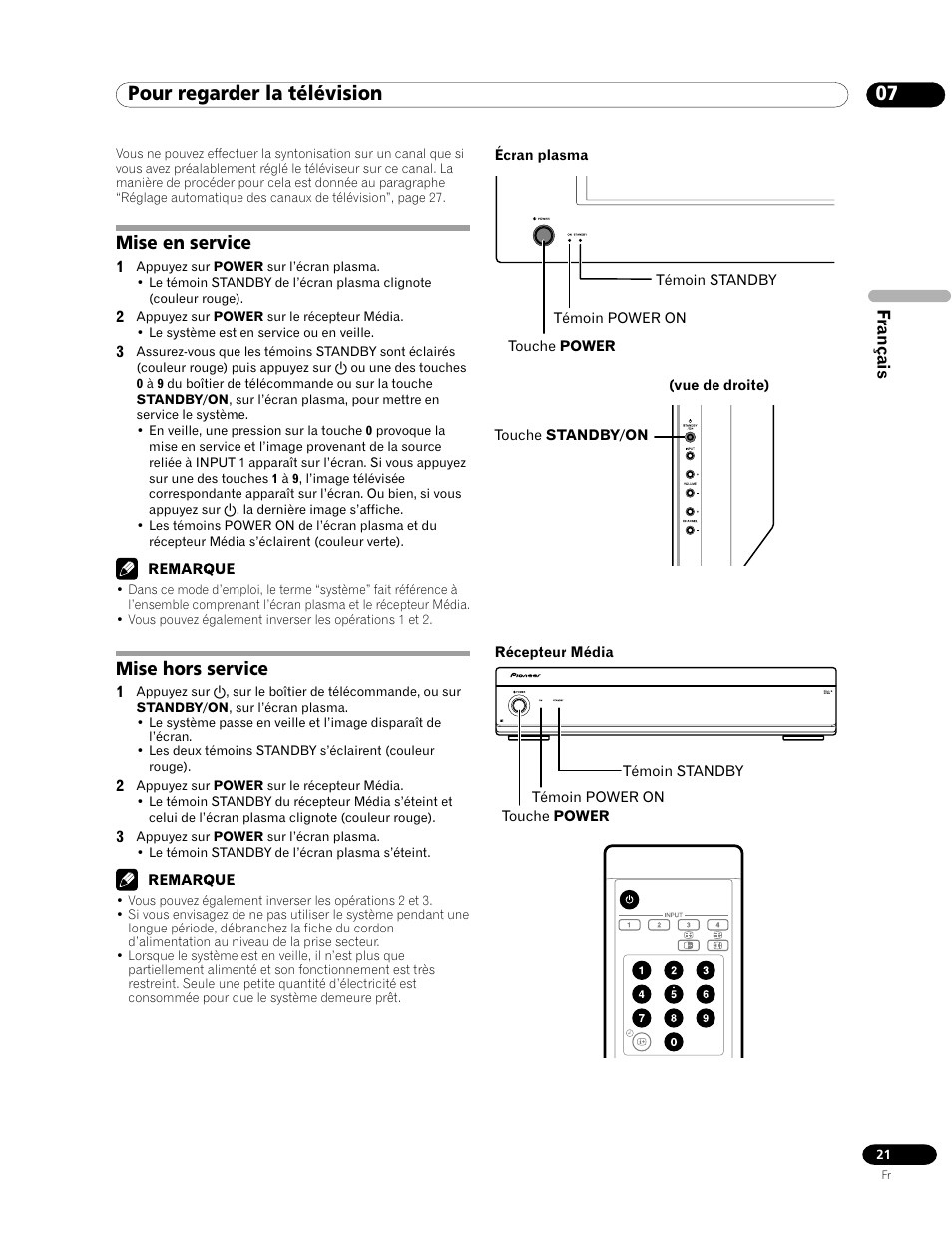 07 pour regarder la télévision, Mise en service mise hors service, Mise en service | Mise hors service | Pioneer PDP-435FDE User Manual | Page 67 / 140