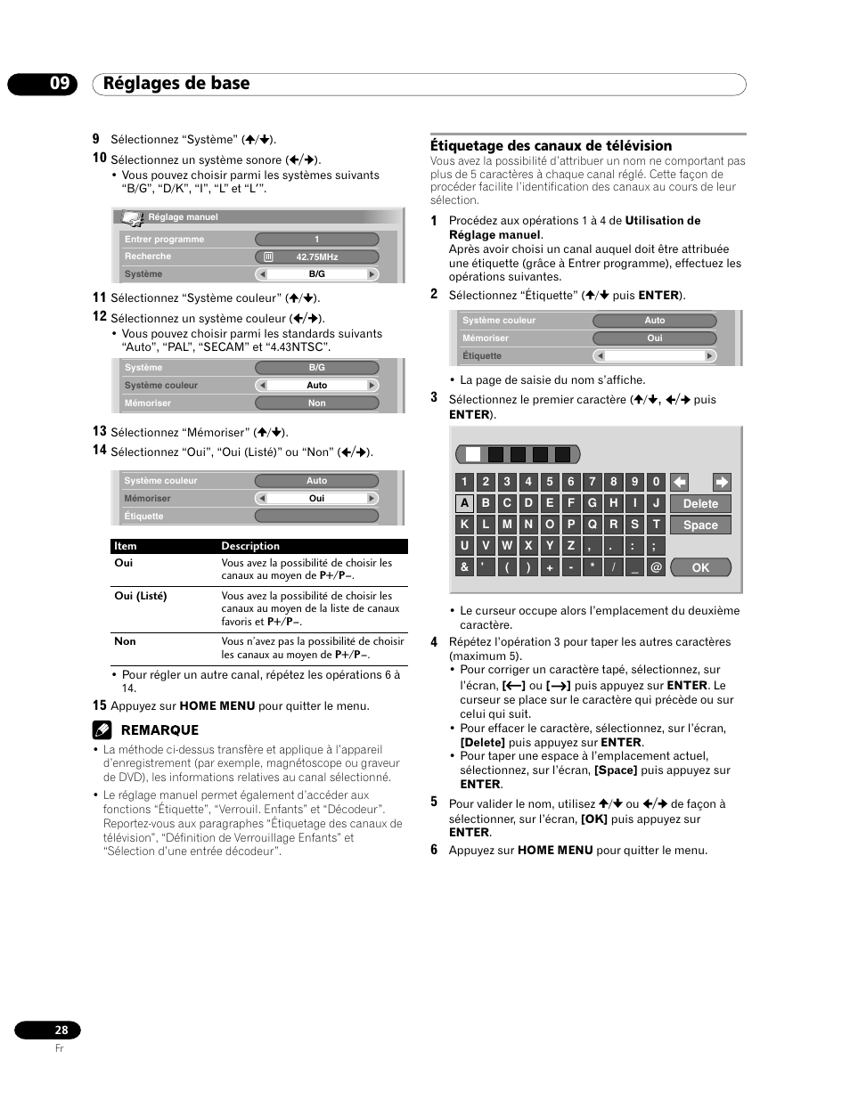 Étiquetage des canaux de télévision, 09 réglages de base | Pioneer PDP-435FDE User Manual | Page 74 / 140