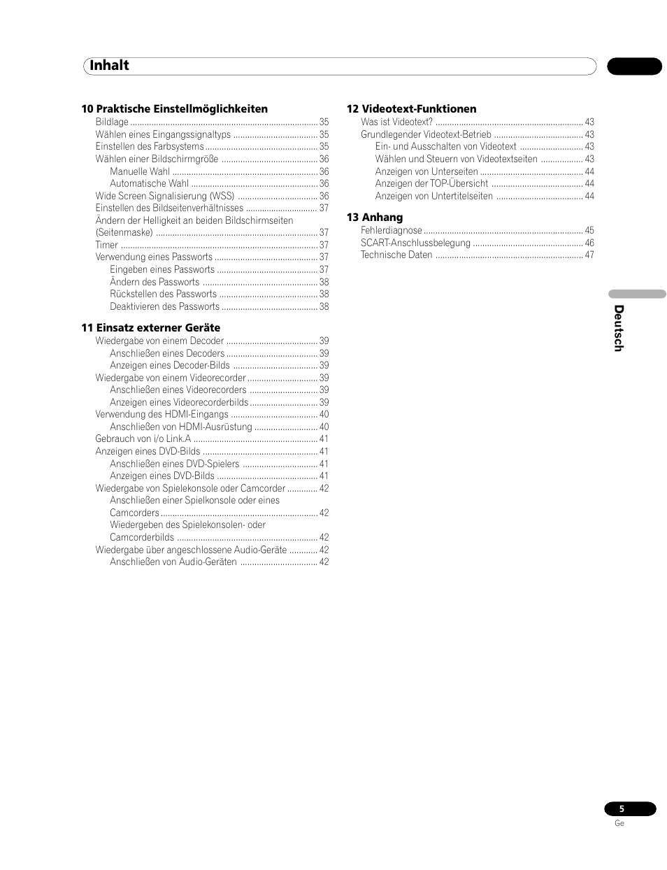 Inhalt | Pioneer PDP-435FDE User Manual | Page 97 / 140