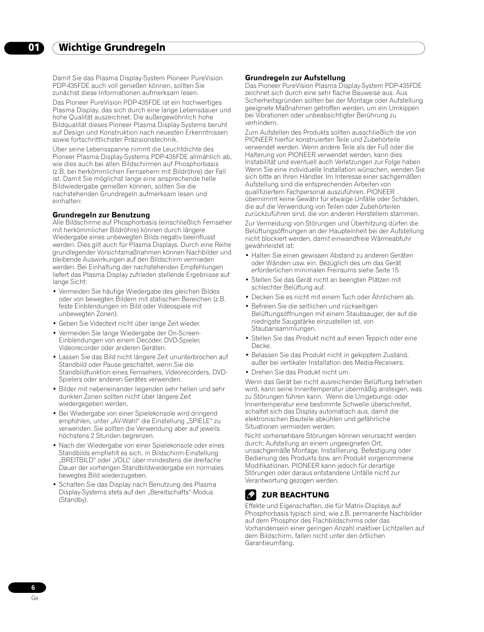 01 wichtige grundregeln | Pioneer PDP-435FDE User Manual | Page 98 / 140