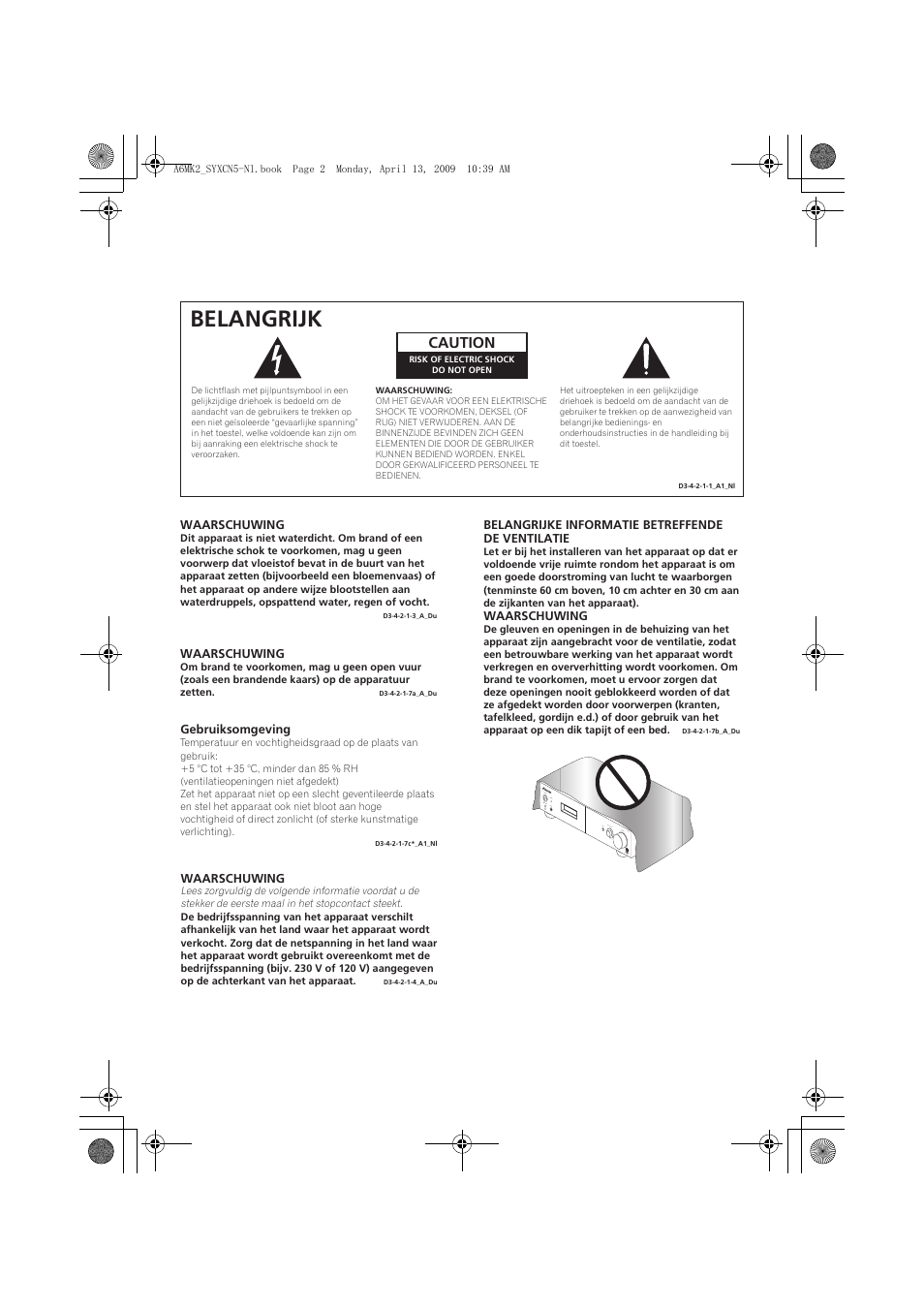 Belangrijk, Caution | Pioneer A-A6MK2-K User Manual | Page 44 / 99