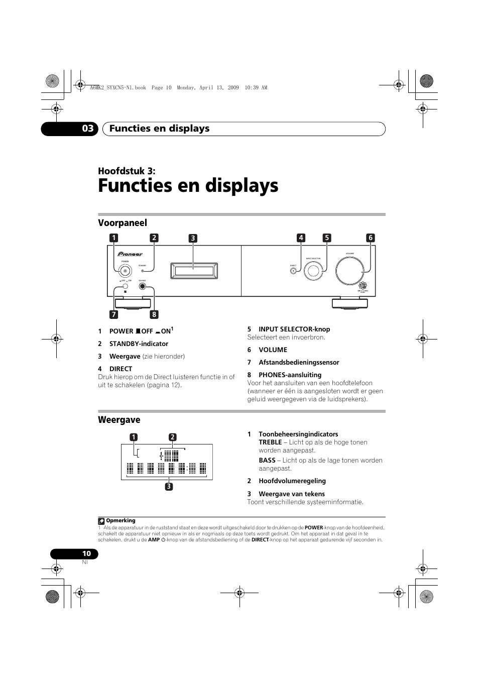 Voorpaneel, Weergave, Functies en displays | Functies en displays 03, Hoofdstuk 3 | Pioneer A-A6MK2-K User Manual | Page 52 / 99