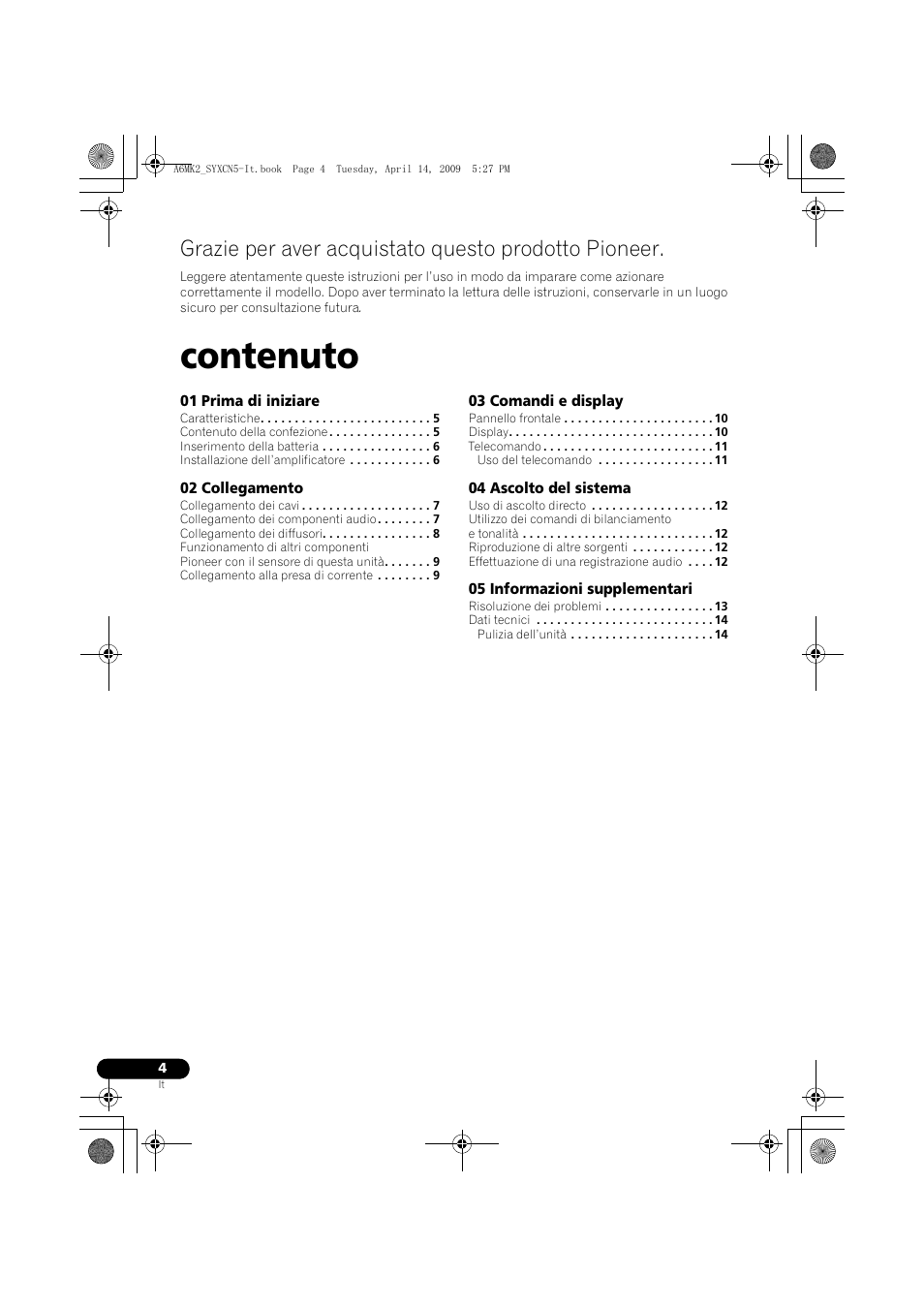 Amplificatore integrato | amplificador integrado, Uzioni per i’uso | man, Contenuto | Grazie per aver acquistato questo prodotto pioneer | Pioneer A-A6MK2-K User Manual | Page 60 / 99