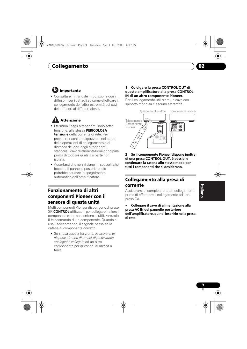 Collegamento alla presa di corrente, Collegamento 02 | Pioneer A-A6MK2-K User Manual | Page 65 / 99