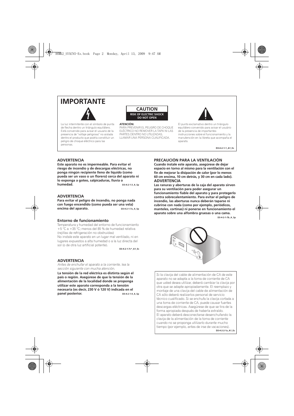 Importante | Pioneer A-A6MK2-K User Manual | Page 72 / 99
