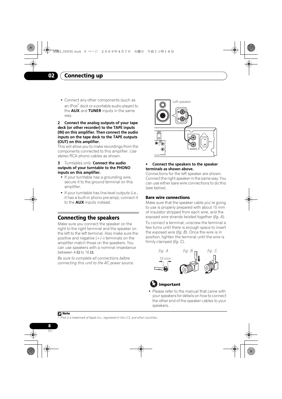 Connecting the speakers, Connecting up 02 | Pioneer A-A6MK2-K User Manual | Page 8 / 99
