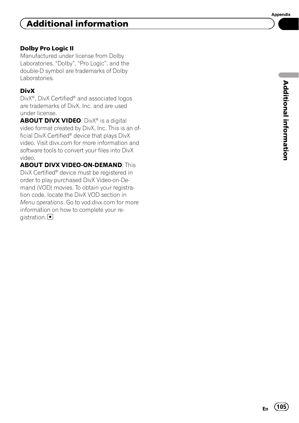 Additional information | Pioneer AVH-P3400DVD User Manual | Page 105 / 112