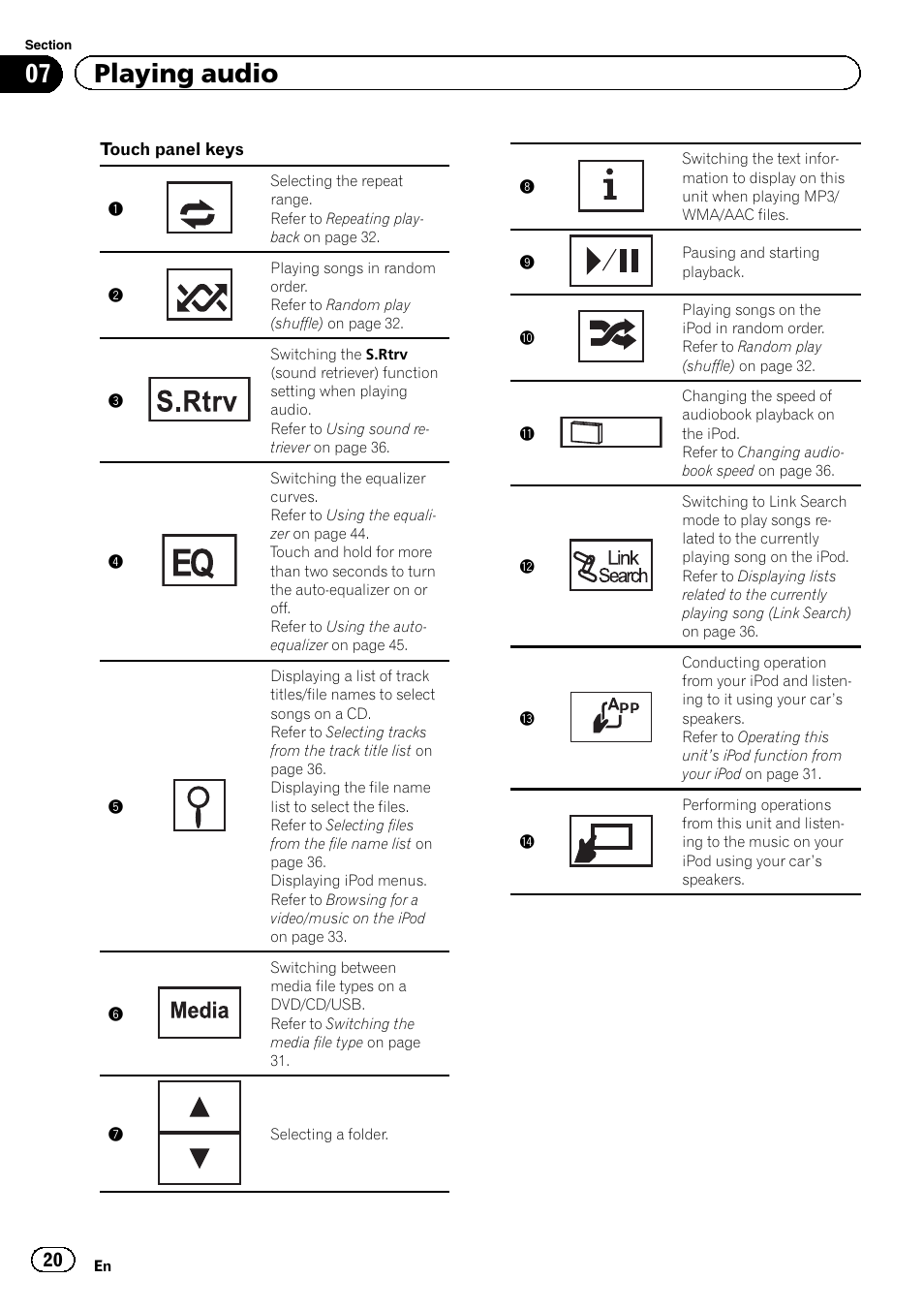 07 playing audio | Pioneer AVH-P3400DVD User Manual | Page 20 / 112