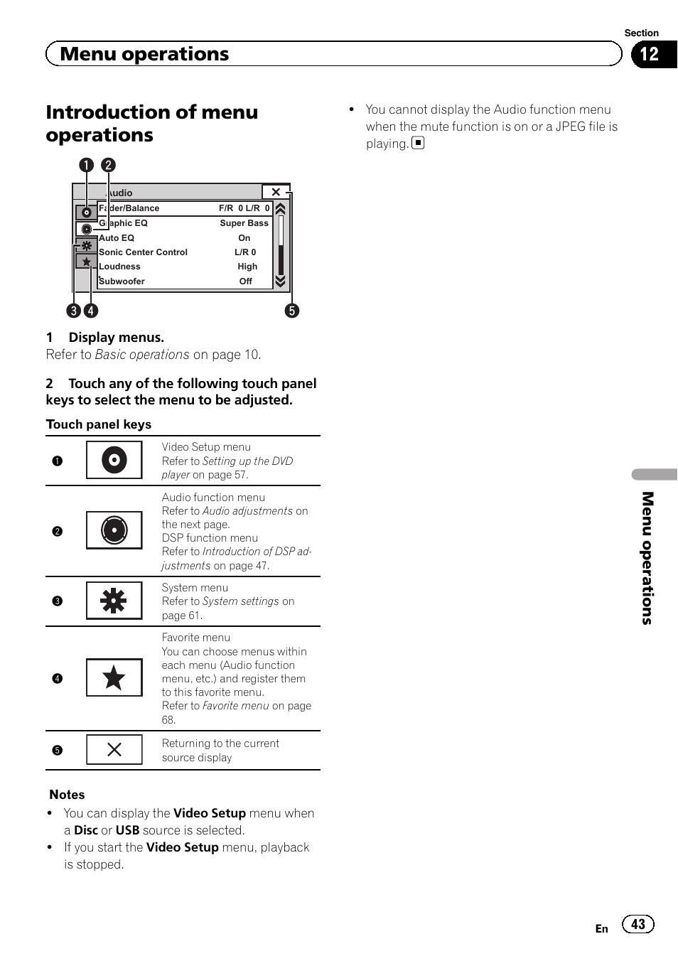 Menu operations introduction of menu operations, Introduction of menu operations, Menu operations | Pioneer AVH-P3400DVD User Manual | Page 43 / 112