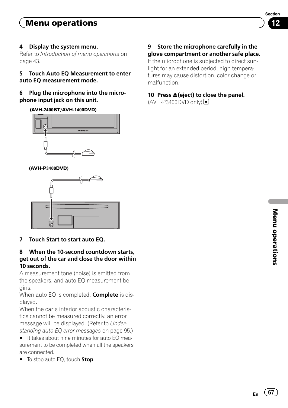 Menu operations | Pioneer AVH-P3400DVD User Manual | Page 67 / 112