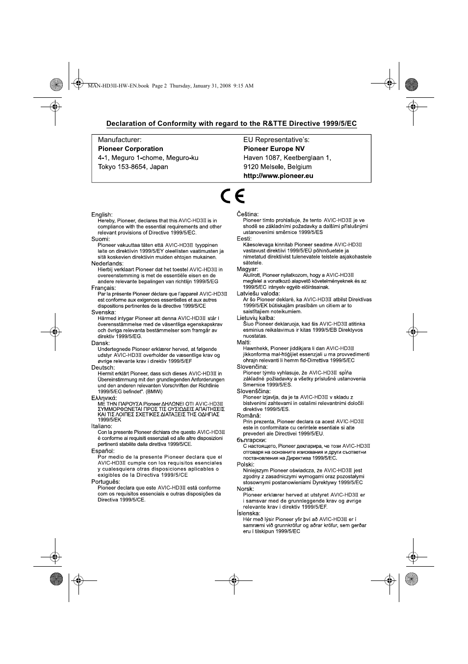 Pioneer AVIC-HD3-II User Manual | Page 2 / 26