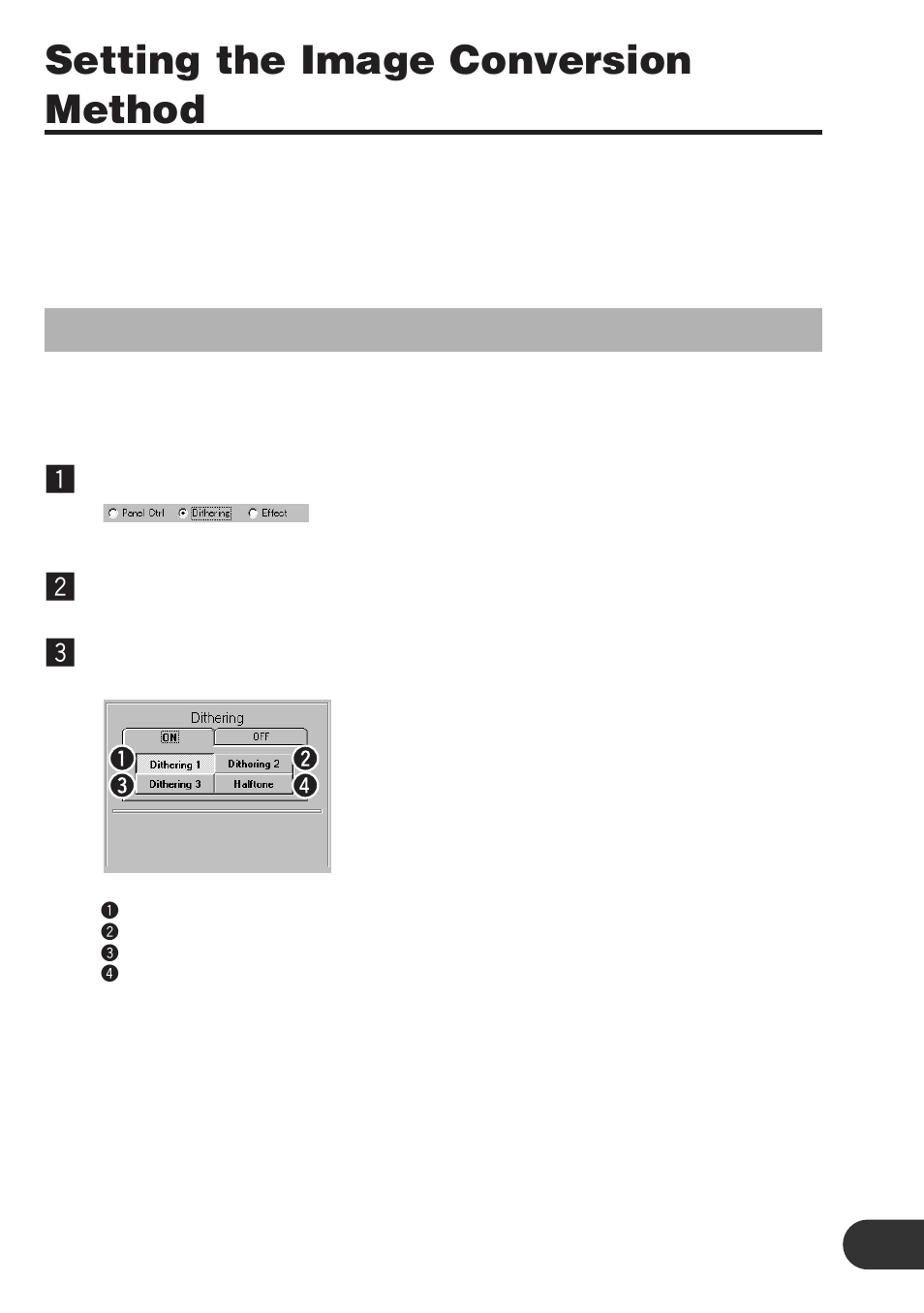 Setting the image conversion method, Easily setting the conversion method of images, Click “dithering | Click “on, Select the desired dithering type | Pioneer CD-PC1 User Manual | Page 17 / 32