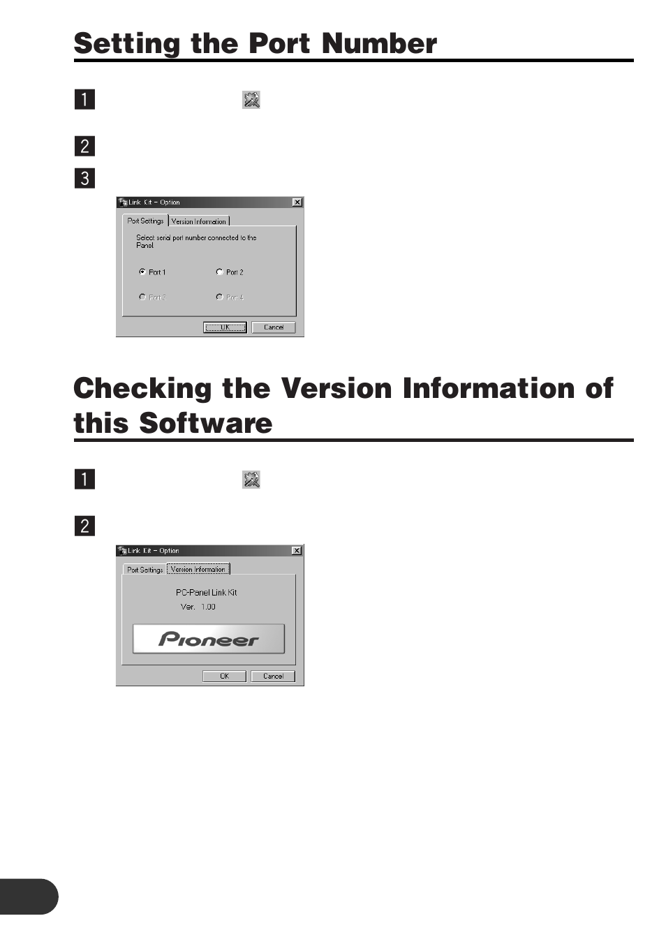 Setting the port number, Checking the version, Information of this software | Quitting the program, Returning car audio images, To factory settings, Checking the version information of this software | Pioneer CD-PC1 User Manual | Page 28 / 32