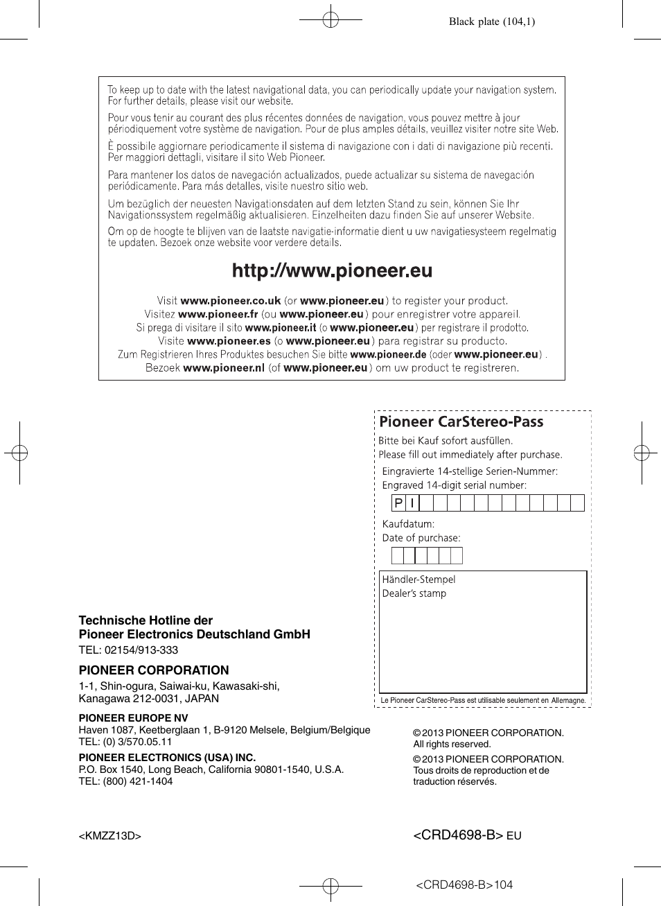 Crd4698-b | Pioneer AVIC-F950DAB User Manual | Page 104 / 104