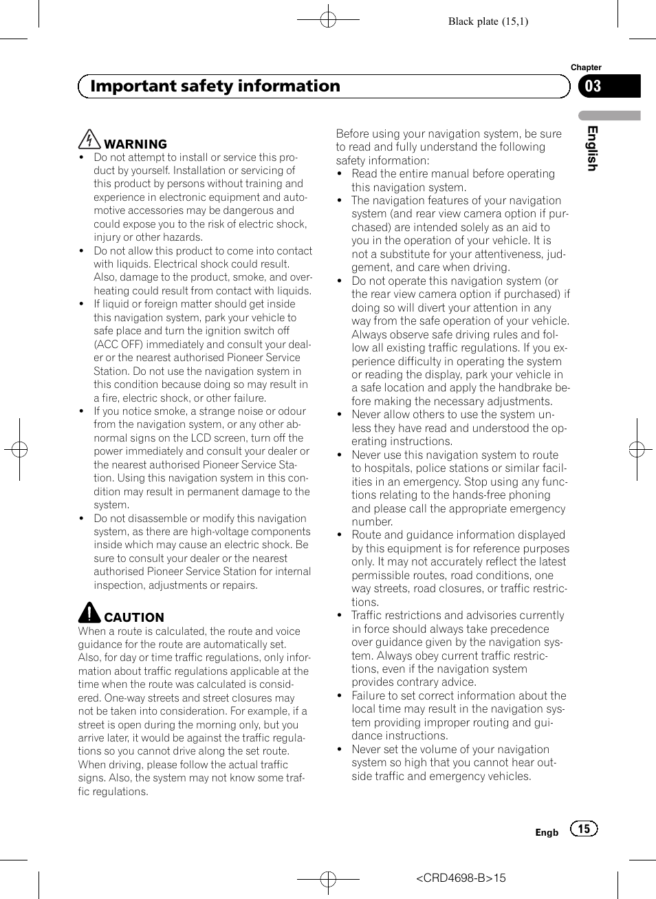 Important safety information, 03 important safety information | Pioneer AVIC-F950DAB User Manual | Page 15 / 104
