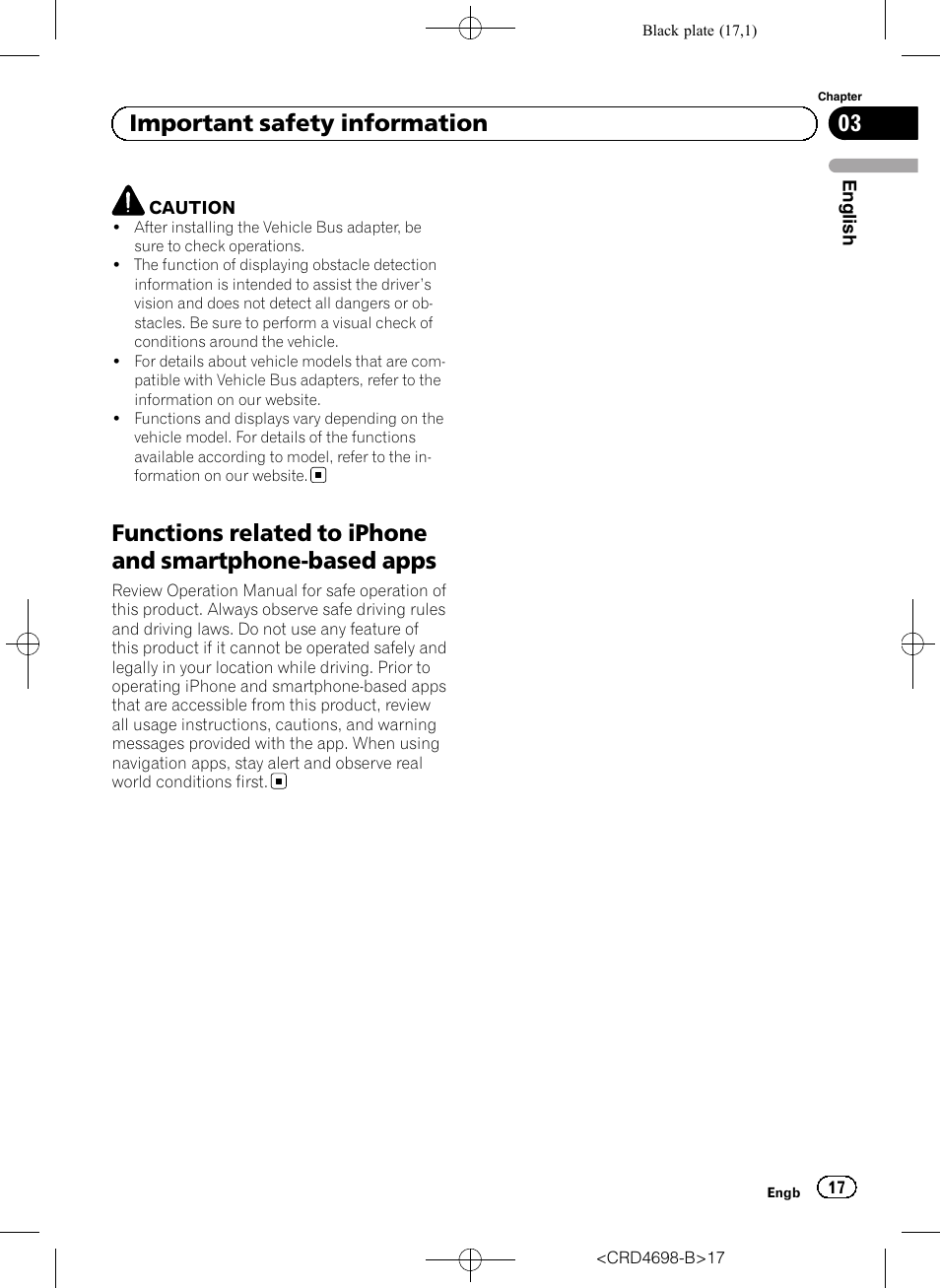 Functions related to iphone and smartphone, Based apps, 03 important safety information | Pioneer AVIC-F950DAB User Manual | Page 17 / 104