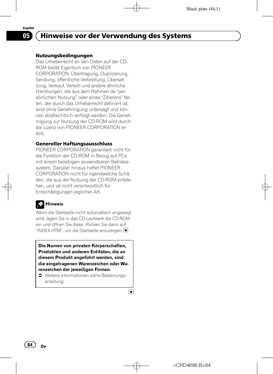 05 hinweise vor der verwendung des systems | Pioneer AVIC-F950DAB User Manual | Page 84 / 104