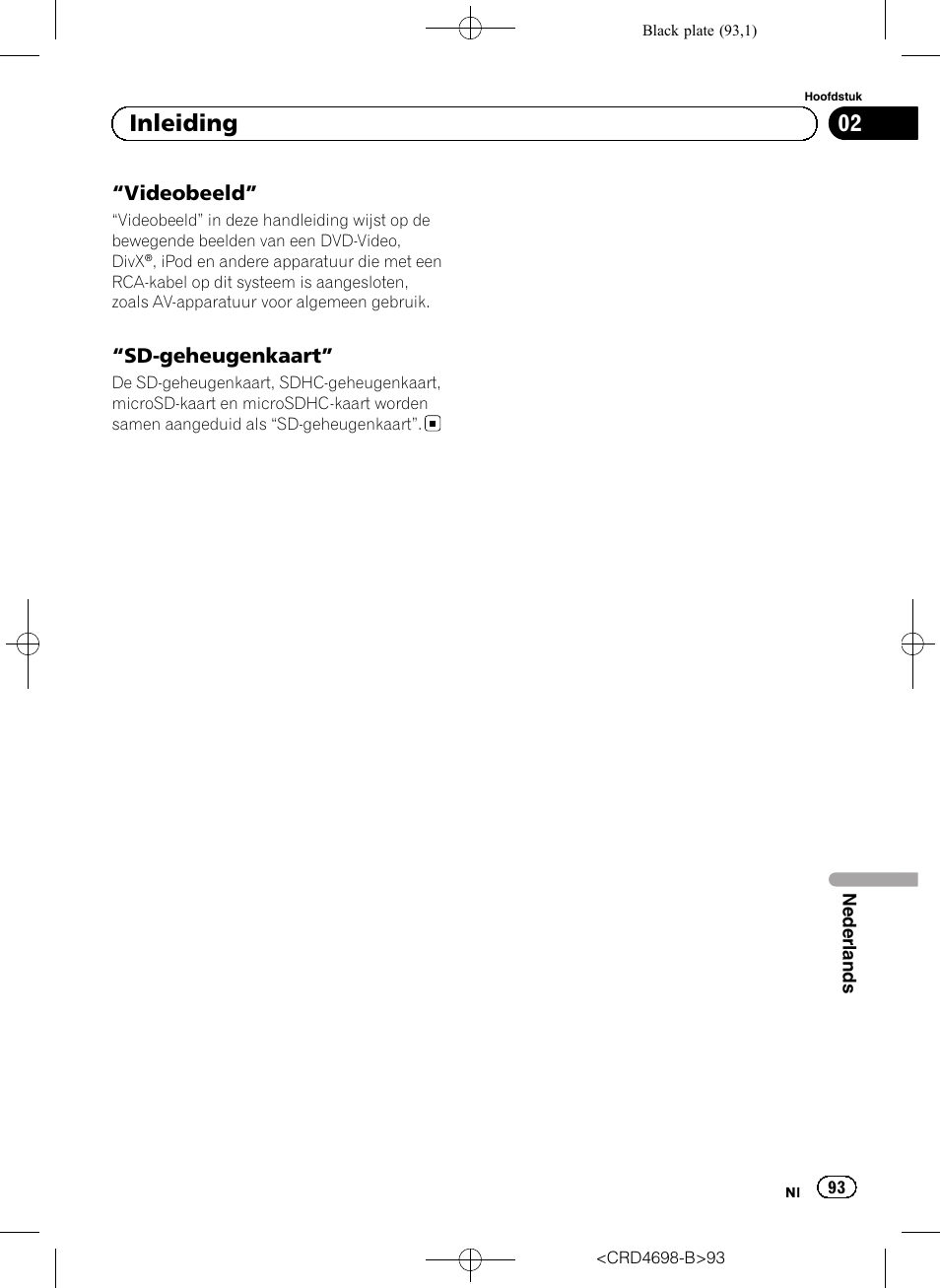 Videobeeld” 93, Sd-geheugenkaart” 93, 02 inleiding | Pioneer AVIC-F950DAB User Manual | Page 93 / 104