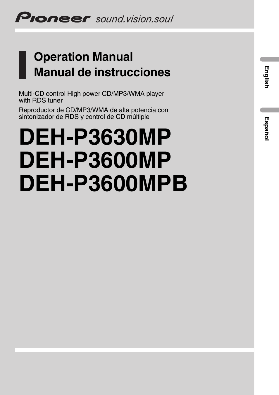 Pioneer DEH-P3600MPB User Manual | 95 pages