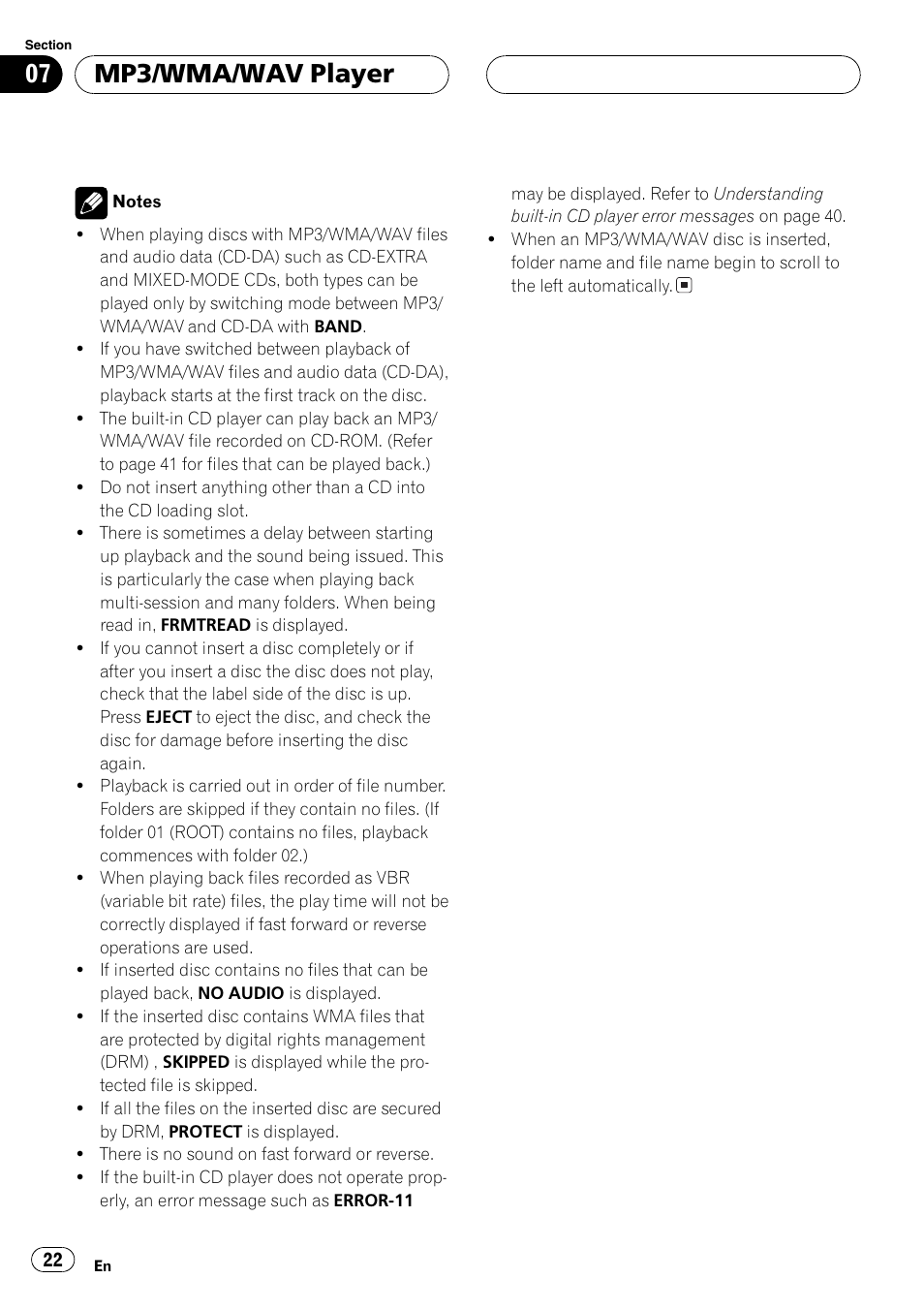 Mp3/wma/wav player | Pioneer DEH-P3600MPB User Manual | Page 22 / 95