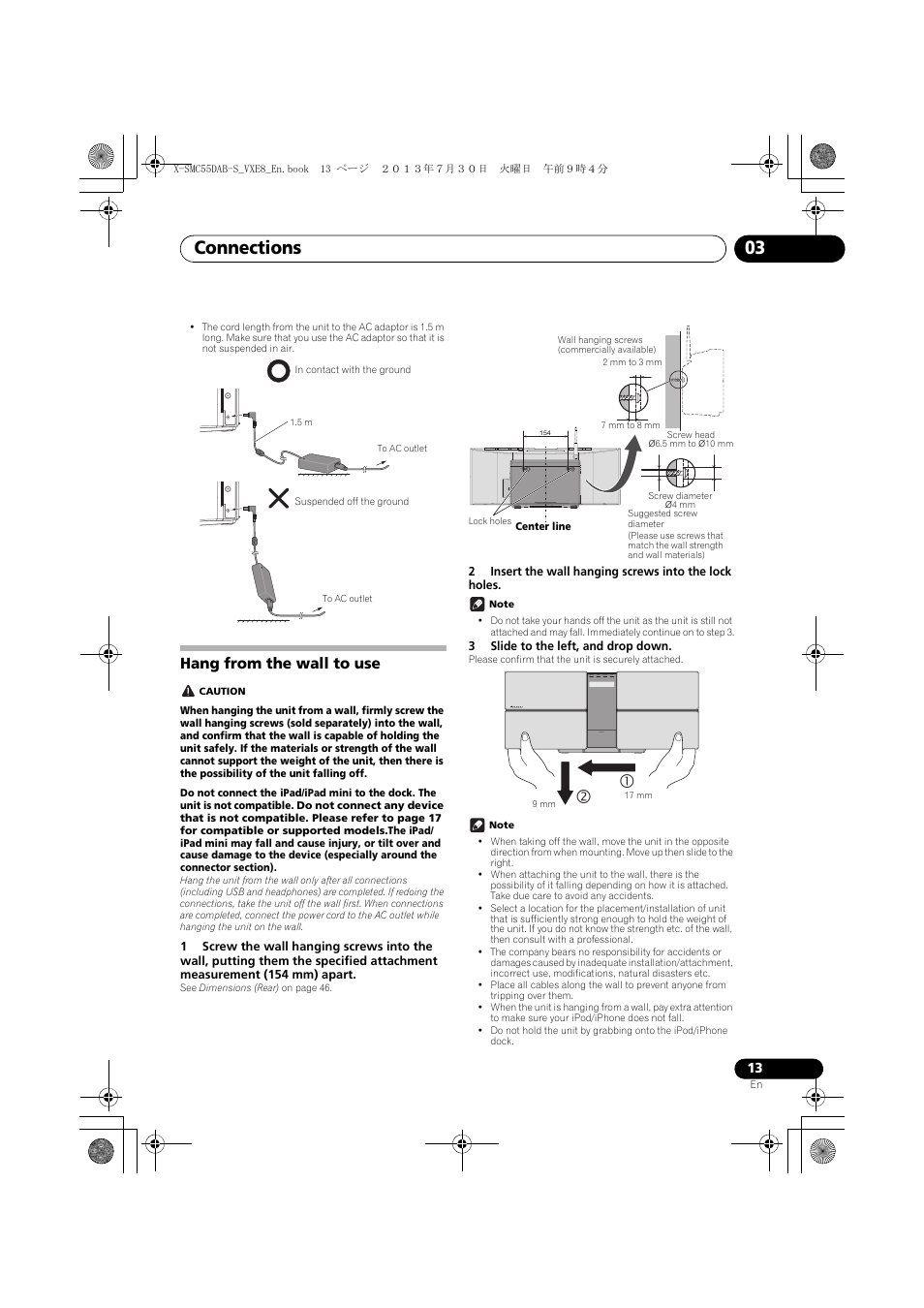 Hang from the wall to use, Connections 03 | Pioneer X-SMC55DAB-S User Manual | Page 13 / 56