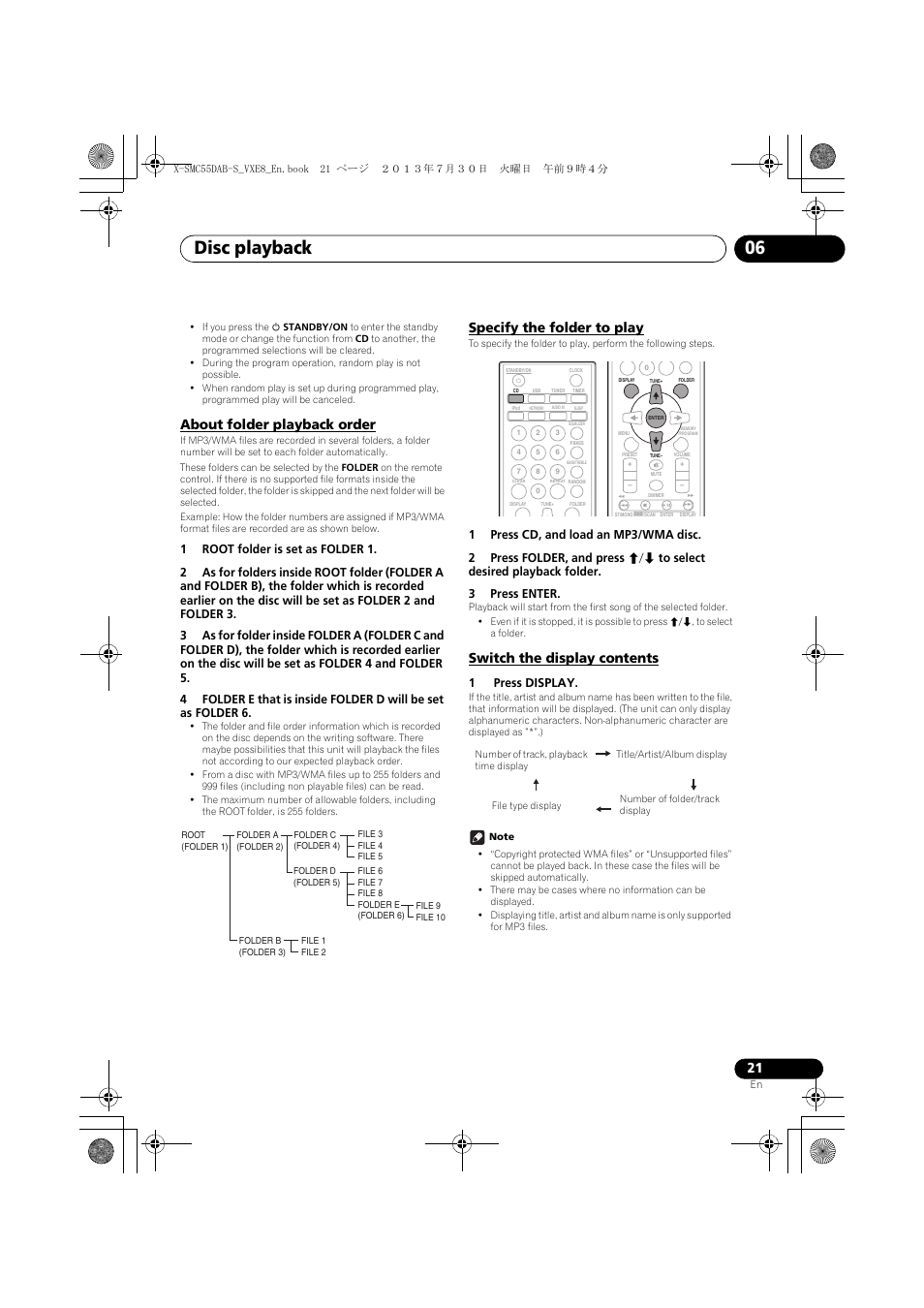 About folder playback order, Specify the folder to play, Switch the display contents | Disc playback 06 | Pioneer X-SMC55DAB-S User Manual | Page 21 / 56