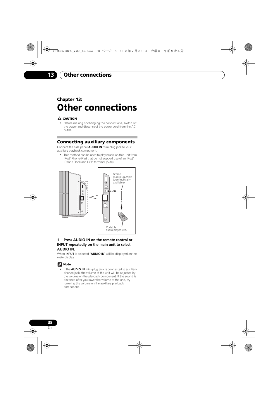 13 other connections, Connecting auxiliary components, Other connections | Other connections 13, Chapter 13 | Pioneer X-SMC55DAB-S User Manual | Page 38 / 56