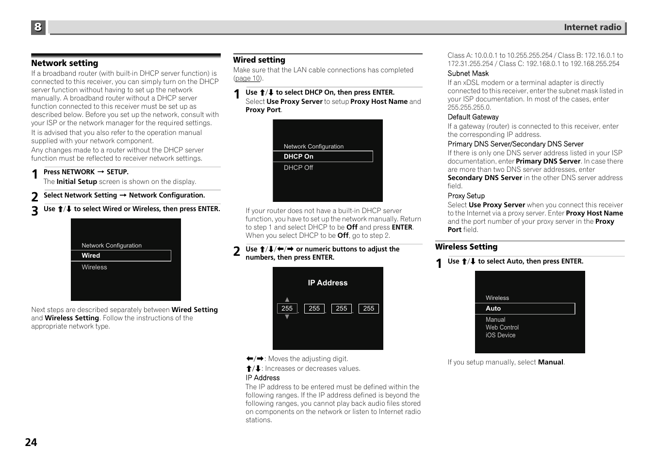 Network setting | Pioneer X-HM71-S User Manual | Page 24 / 42